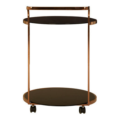 Orsina Ackley Drinks Trolley – 2-Tier Rose Gold Bar Cart with Black Glass