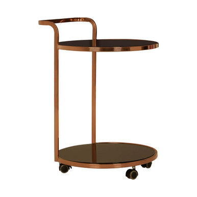 Orsina Ackley Drinks Trolley – 2-Tier Rose Gold Bar Cart with Black Glass