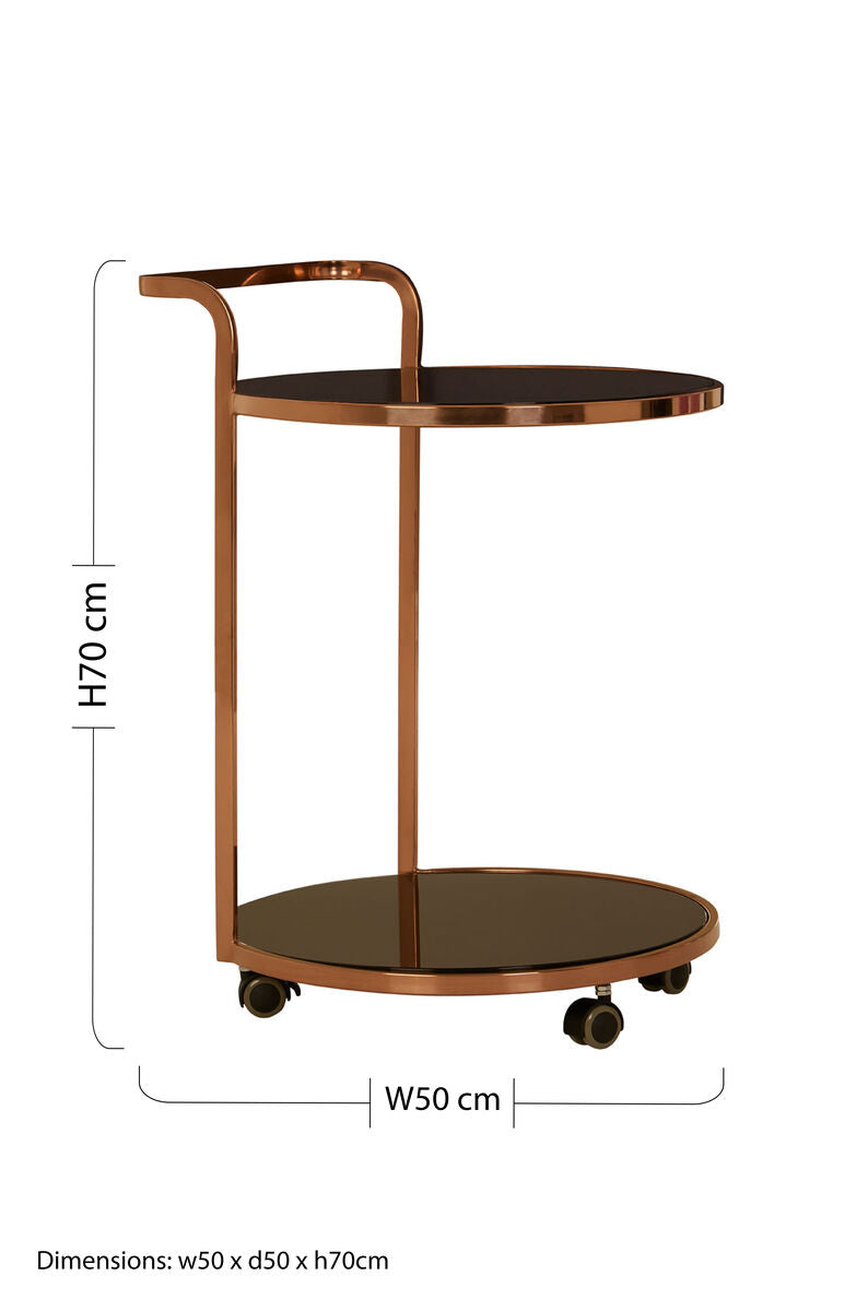 Orsina Ackley Drinks Trolley – 2-Tier Rose Gold Bar Cart with Black Glass