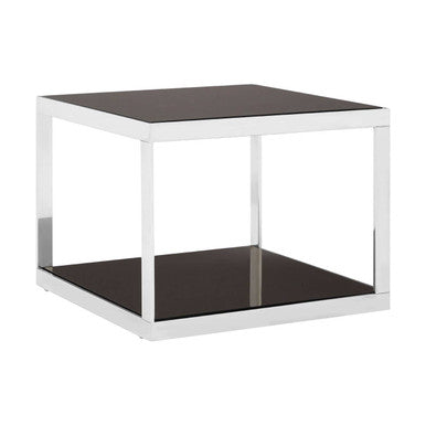 Orsina Ackley Square Coffee Table – Silver Metal and Black Glass