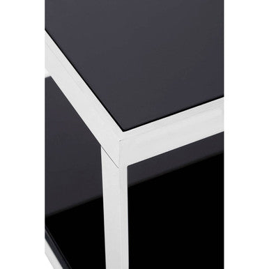 Orsina Ackley Square Coffee Table – Silver Metal and Black Glass