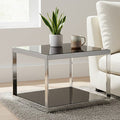 Orsina Ackley Square Coffee Table – Silver Metal and Black Glass