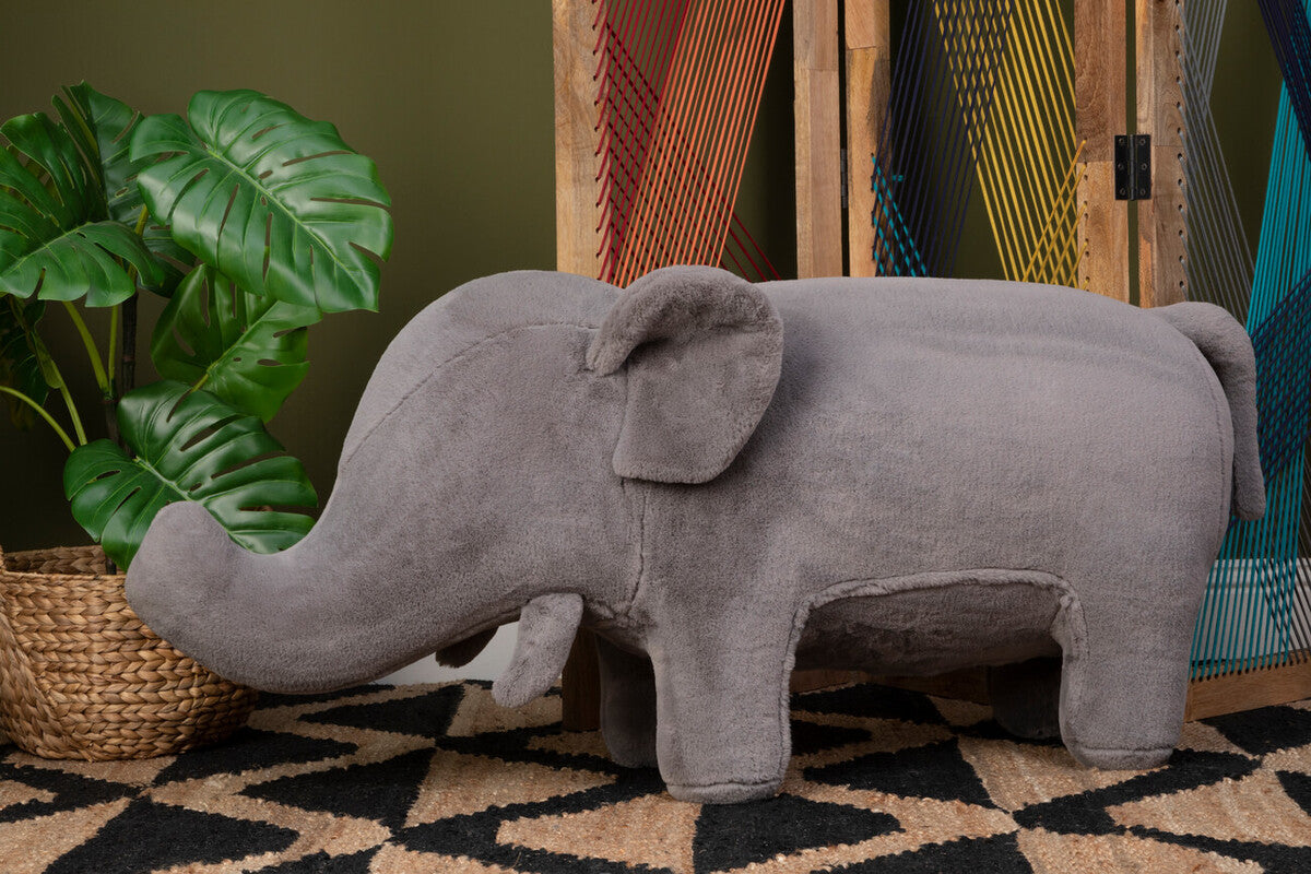 Orsina Elephant Animal Stool – Grey Faux Fur Kids Nursery Chair