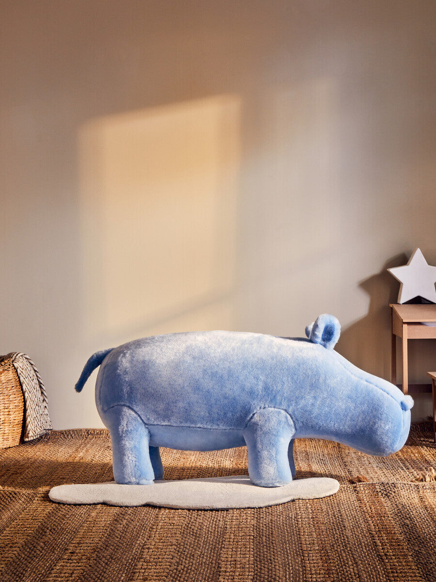 Orsina Hippo Animal Stool – Kids Blue Fabric Ottoman for Nursery