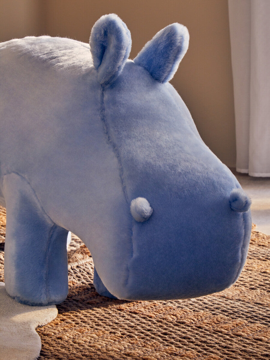 Orsina Hippo Animal Stool – Kids Blue Fabric Ottoman for Nursery