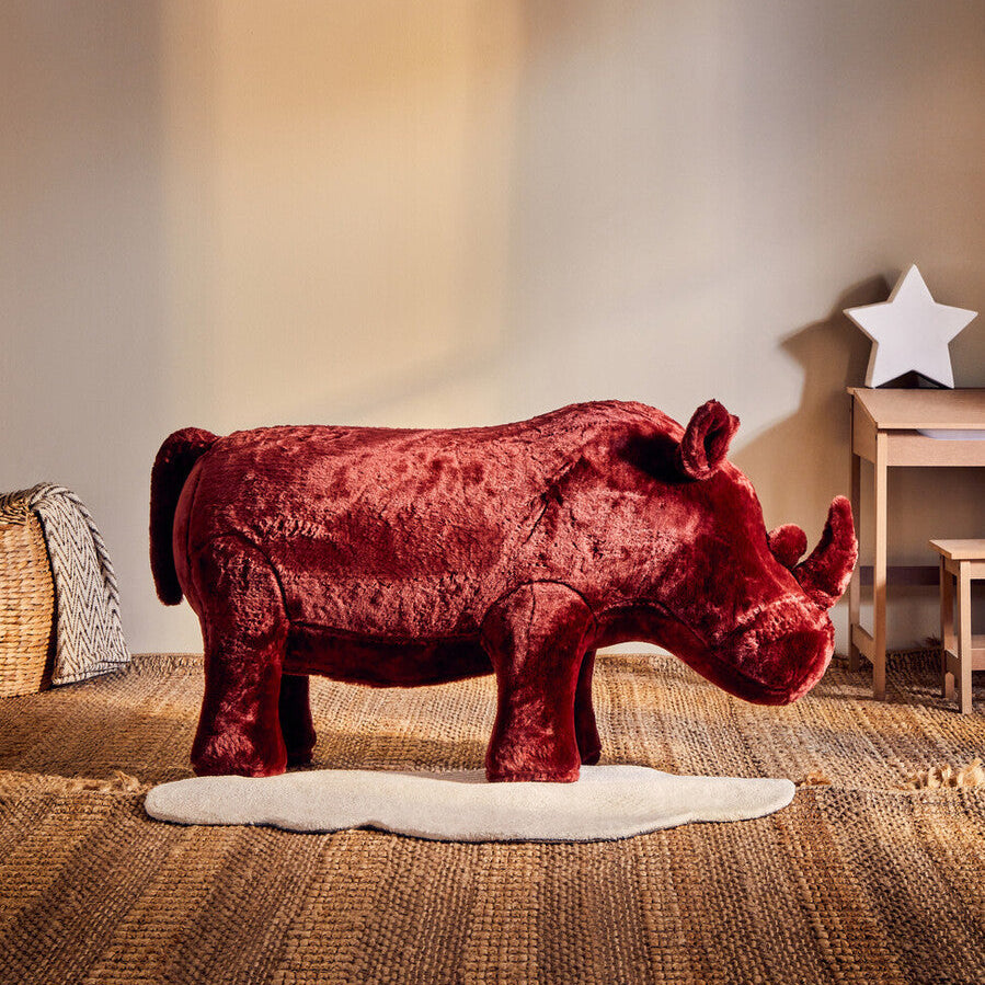 Orsina Rhino Animal Stool – Maroon Faux Fur Kids Playroom Seating