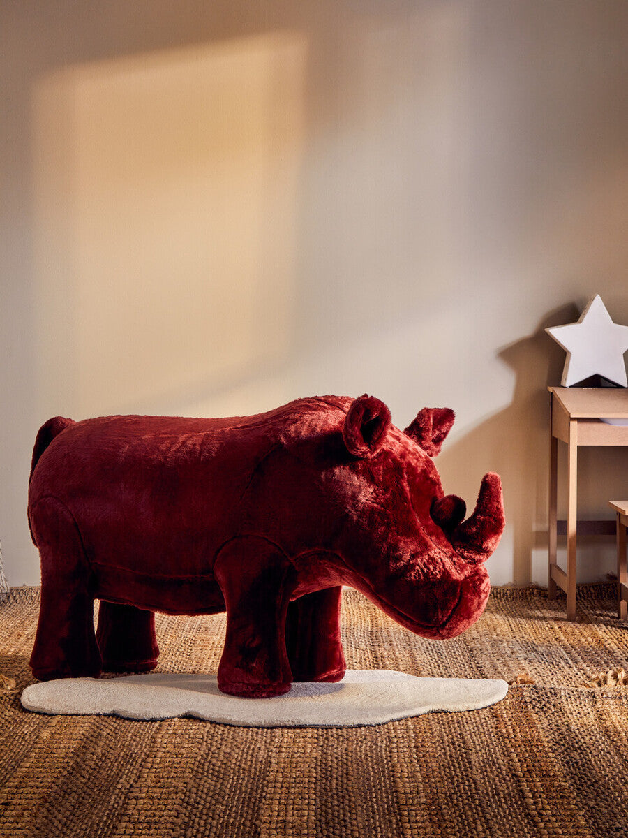 Orsina Rhino Animal Stool – Maroon Faux Fur Kids Playroom Seating