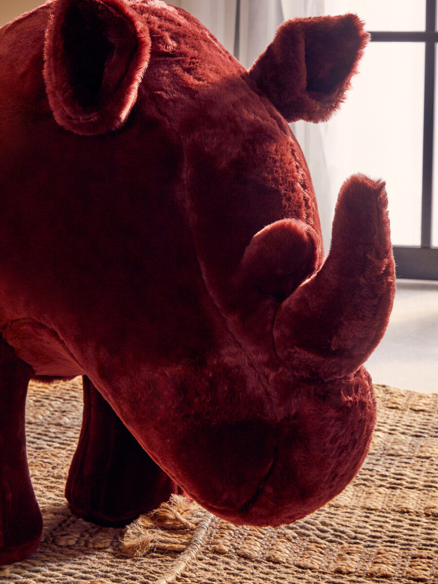 Orsina Rhino Animal Stool – Maroon Faux Fur Kids Playroom Seating