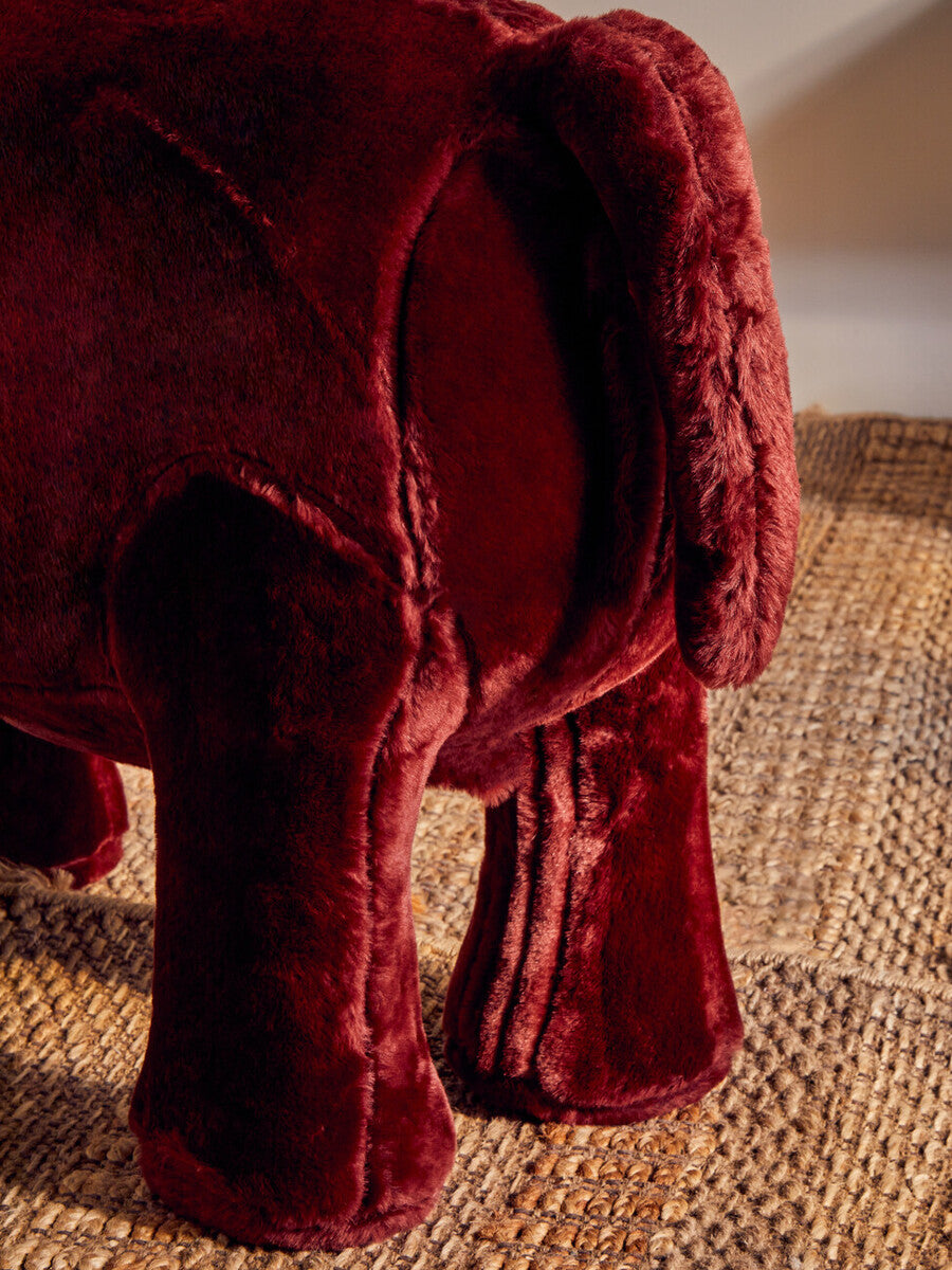 Orsina Rhino Animal Stool – Maroon Faux Fur Kids Playroom Seating