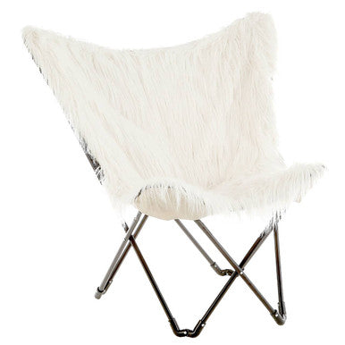 Orsina Sienna White Faux Fur Butterfly Chair – Modern Boho Accent