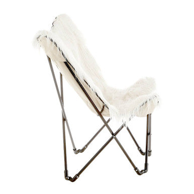 Orsina Sienna White Faux Fur Butterfly Chair – Modern Boho Accent