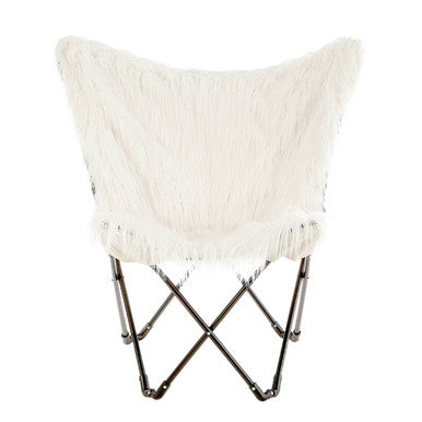 Orsina Sienna White Faux Fur Butterfly Chair – Modern Boho Accent
