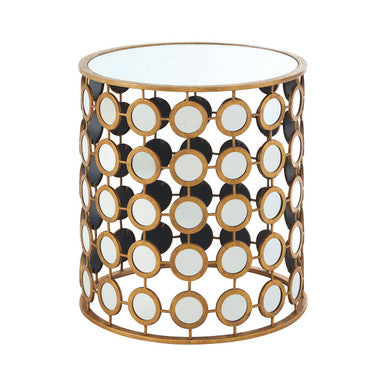 Orsina Zariah Gold Mirrored Side Table – Round Distressed Metal End Table
