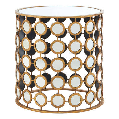 Orsina Zariah Gold Mirrored Side Table – Round Distressed Metal End Table