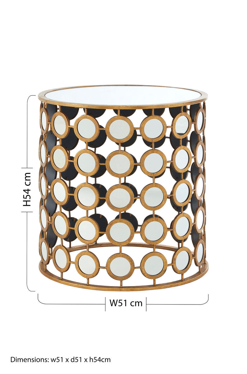 Orsina Zariah Gold Mirrored Side Table – Round Distressed Metal End Table