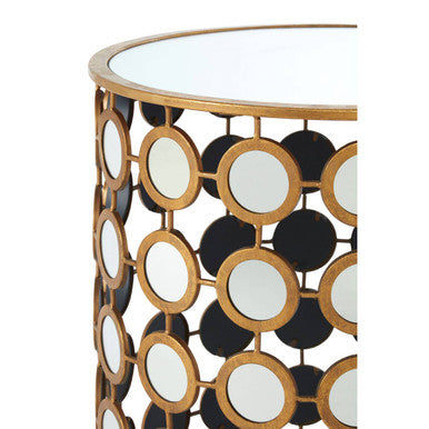 Orsina Zariah Gold Mirrored Side Table – Round Distressed Metal End Table