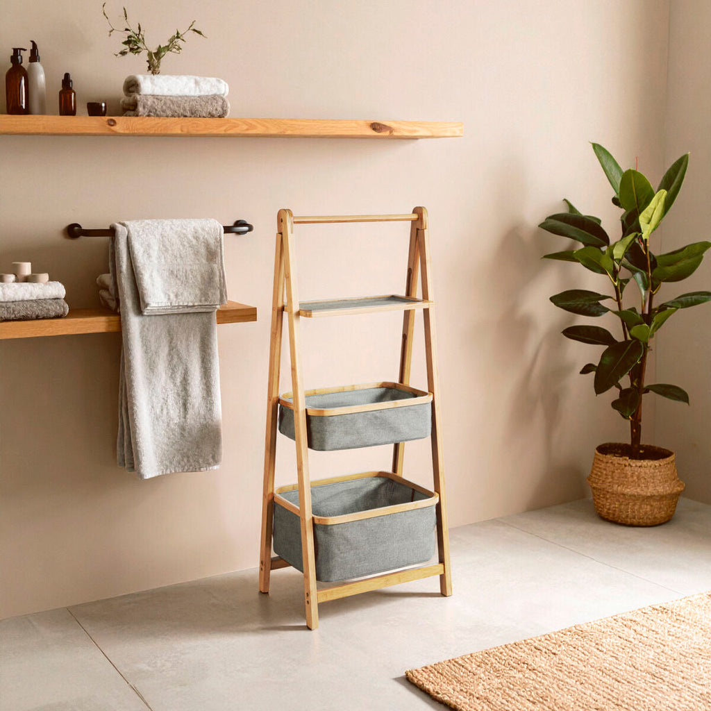 Orsina Carrick 3-Tier Bathroom Storage Unit – Grey Fabric Scandi Shelf