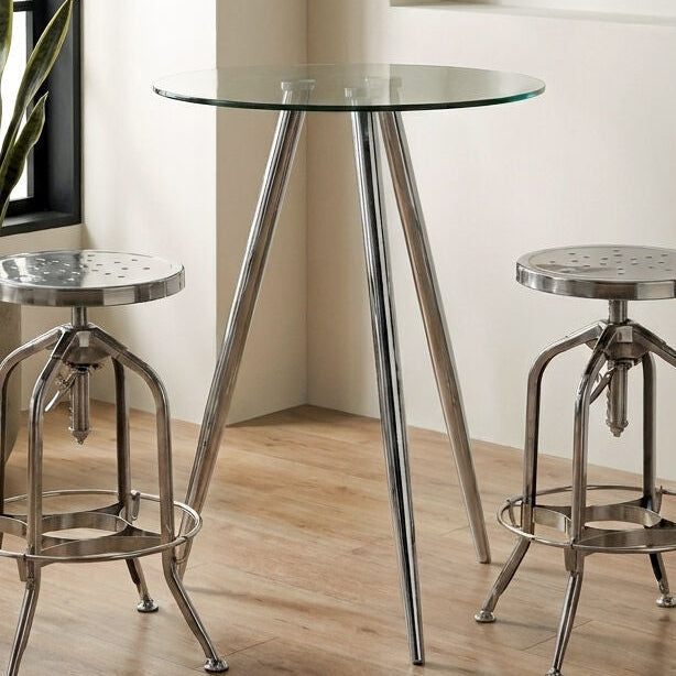 Orsina Barton Round Glass Bar Table – Chrome Tripod Base Bistro Table