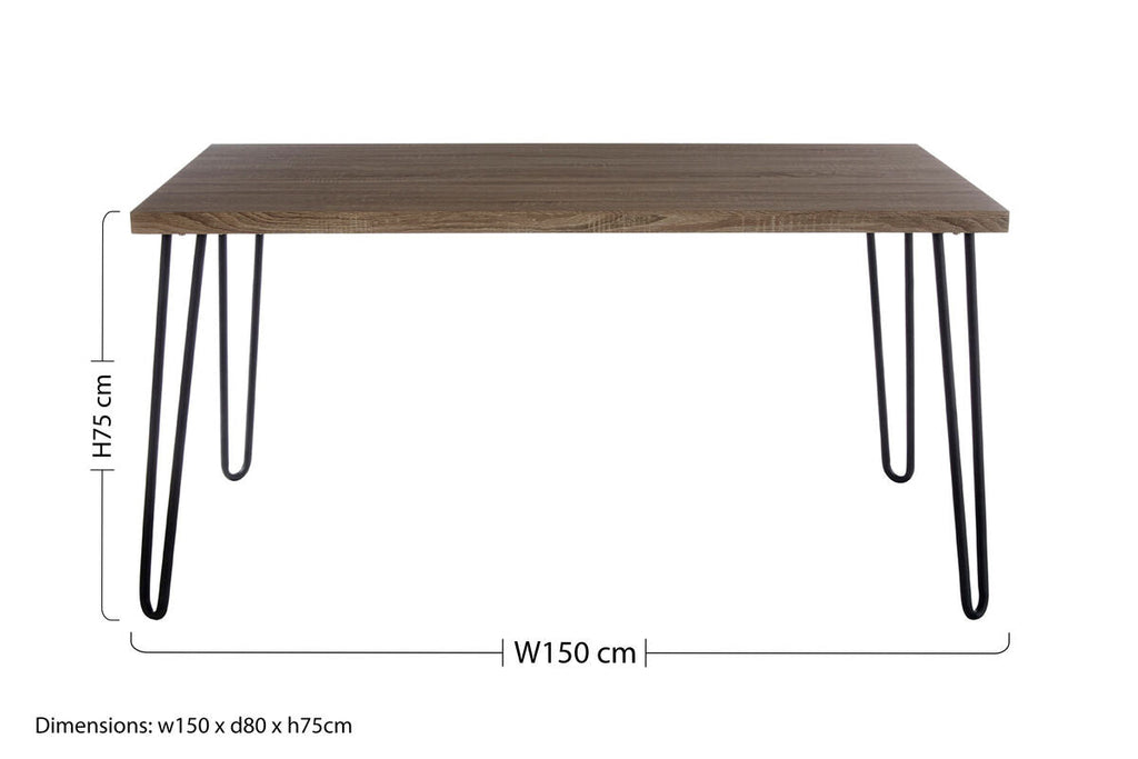Orsina Borough Rustic Veneer Dining Table with Black Hairpin Legs