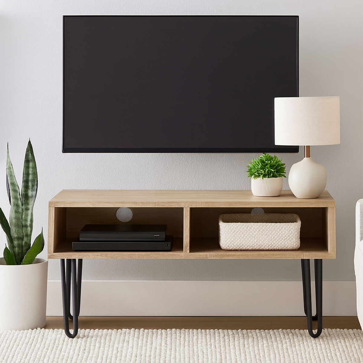 Orsina Borough Media Unit – Wood TV Stand with Black Hairpin Legs