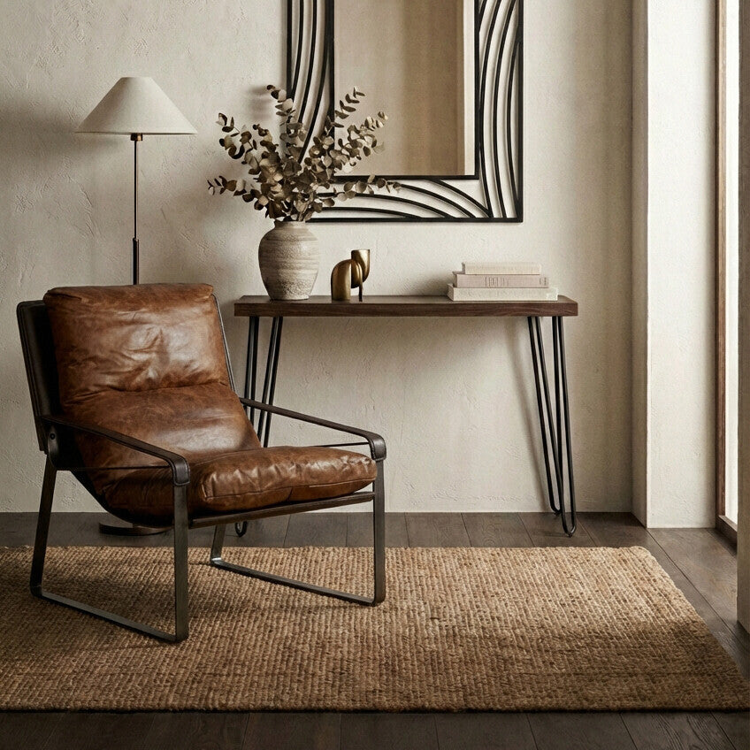Orsina Borough Console Table – Industrial Wood Veneer & Hairpin Legs