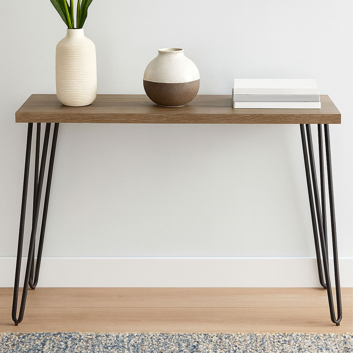 Orsina Borough Console Table – Industrial Wood Veneer & Hairpin Legs
