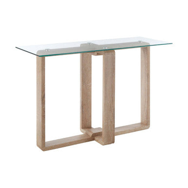 Orsina Barton Glass Console Table with Wood Effect Legs – Modern Scandi