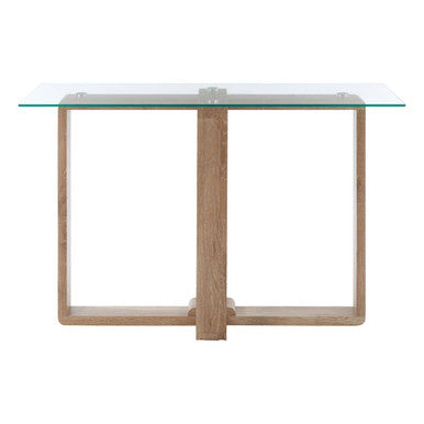 Orsina Barton Glass Console Table with Wood Effect Legs – Modern Scandi