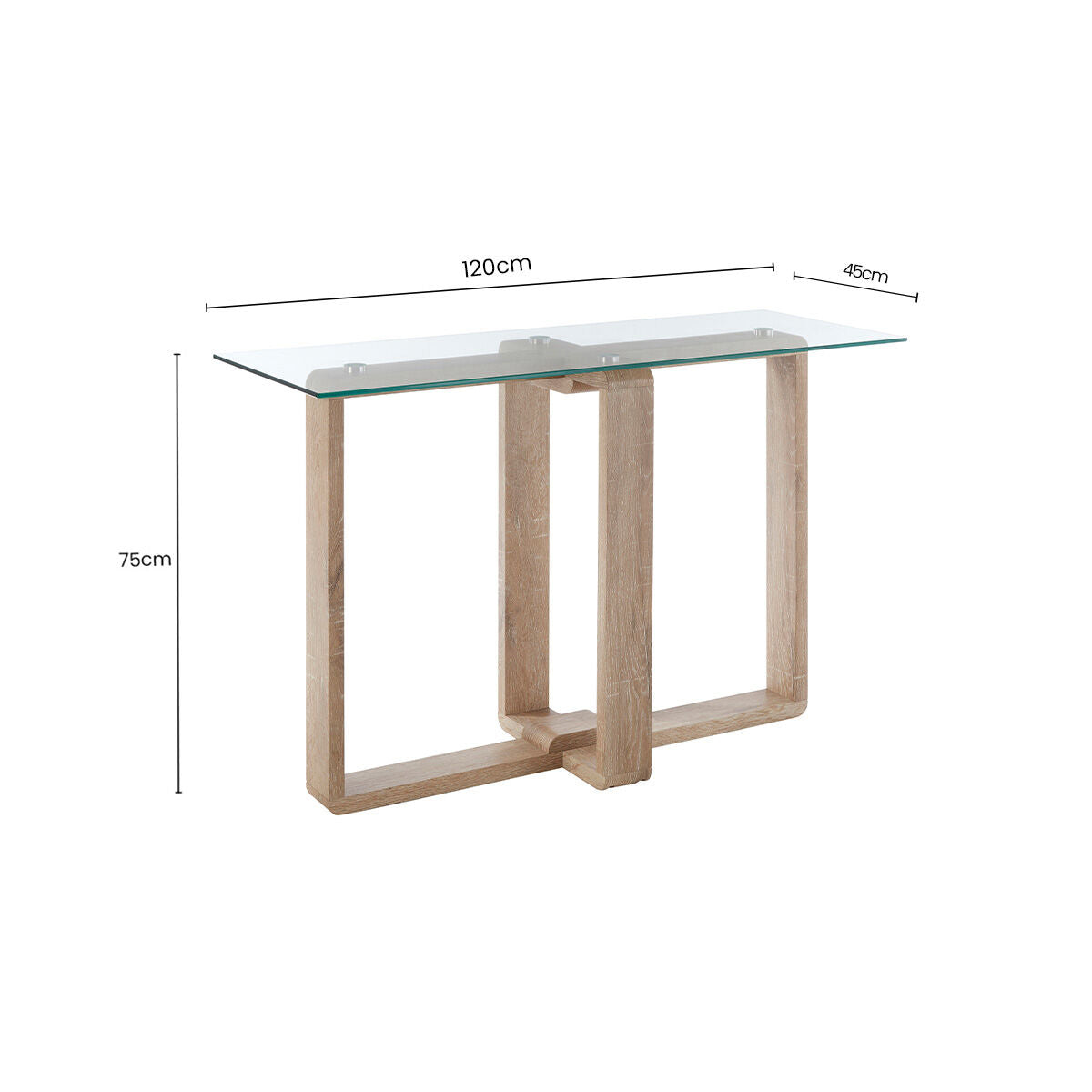 Orsina Barton Glass Console Table with Wood Effect Legs – Modern Scandi