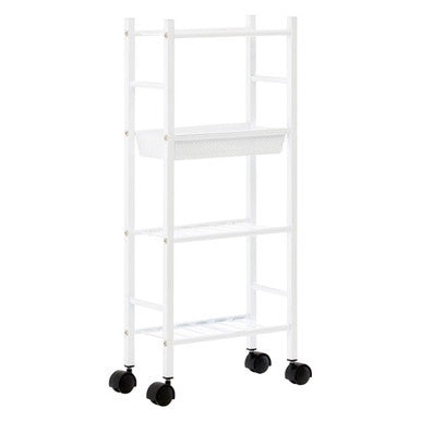 Orsina Dara 4 Tier White Rolling Storage Trolley with Basket Cart