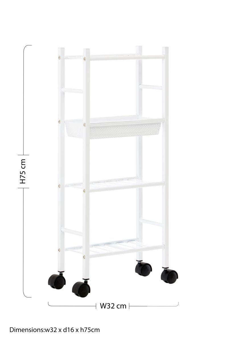 Orsina Dara 4 Tier White Rolling Storage Trolley with Basket Cart
