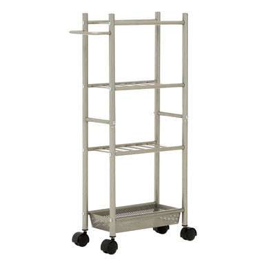 Orsina Dara 4 Tier Silver Metal Rolling Storage Trolley with Basket