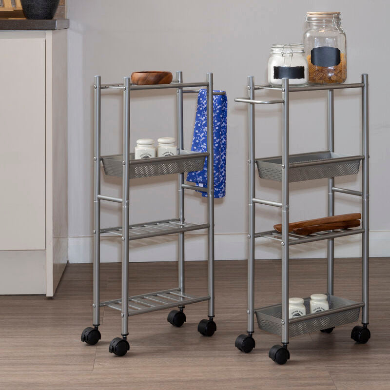 Orsina Dara 4 Tier Storage Trolley with 2 Baskets - Brushed Nickel