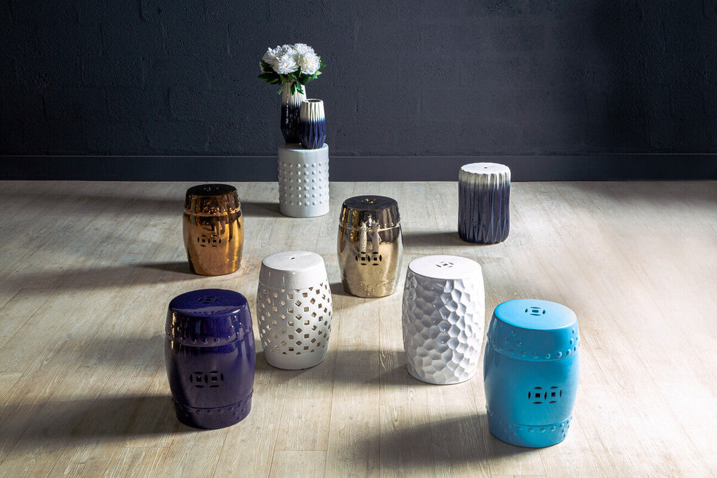 Orsina Azul Ombre Blue and White Ceramic Side Table and Stool