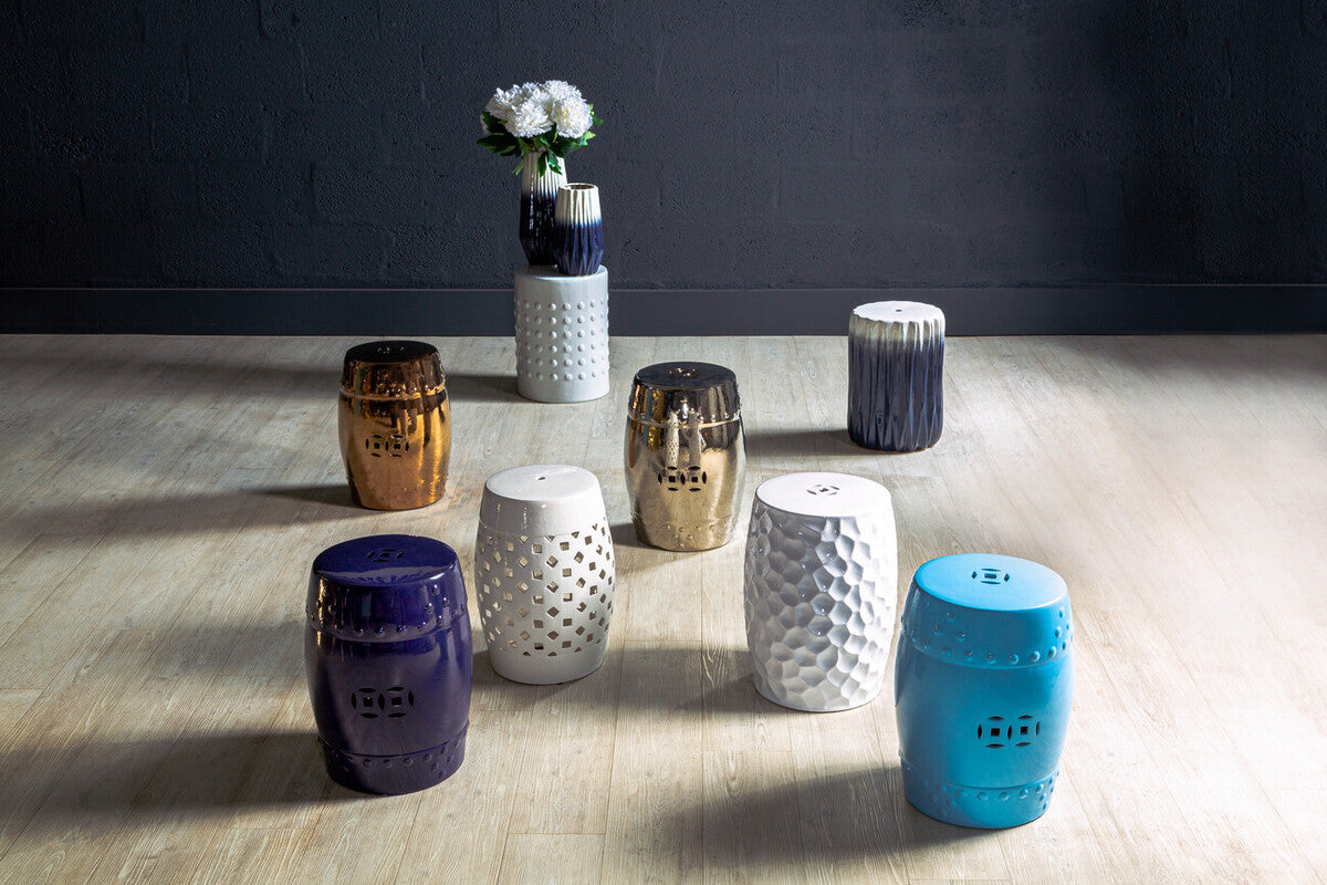 Orsina Azul Ombre Blue and White Ceramic Side Table and Stool