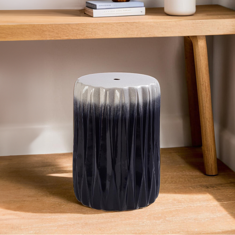 Orsina Azul Ombre Blue and White Ceramic Side Table and Stool