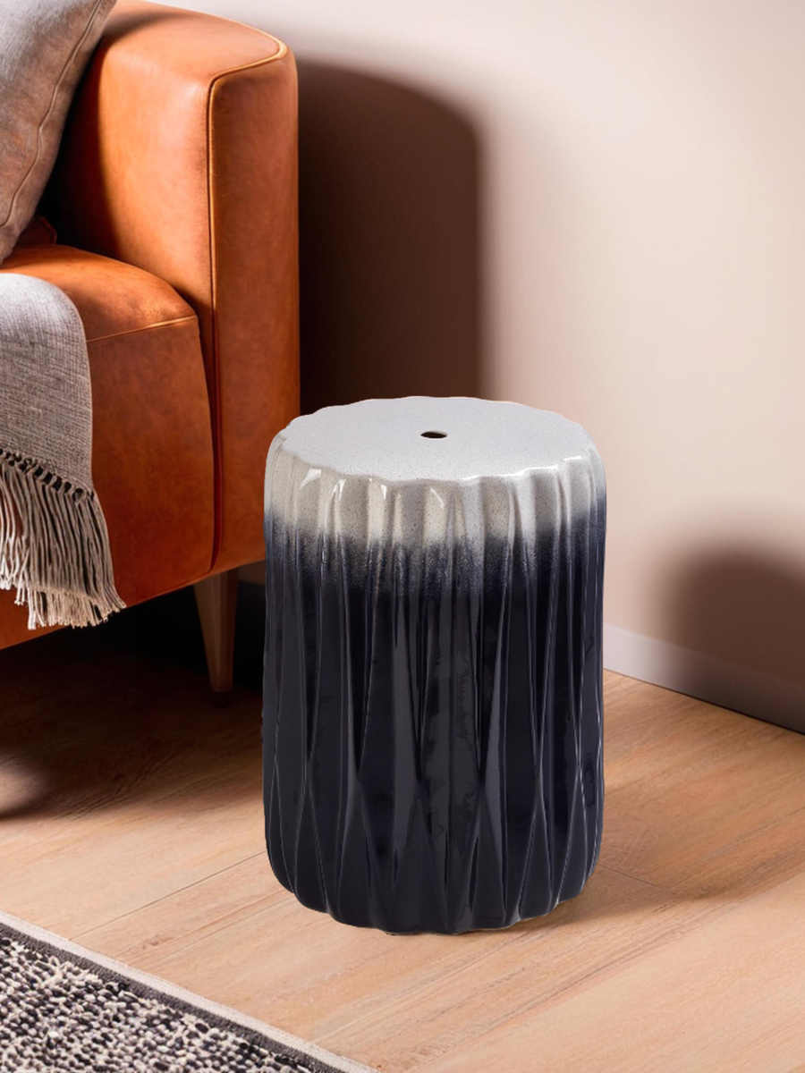 Orsina Azul Ombre Blue and White Ceramic Side Table and Stool