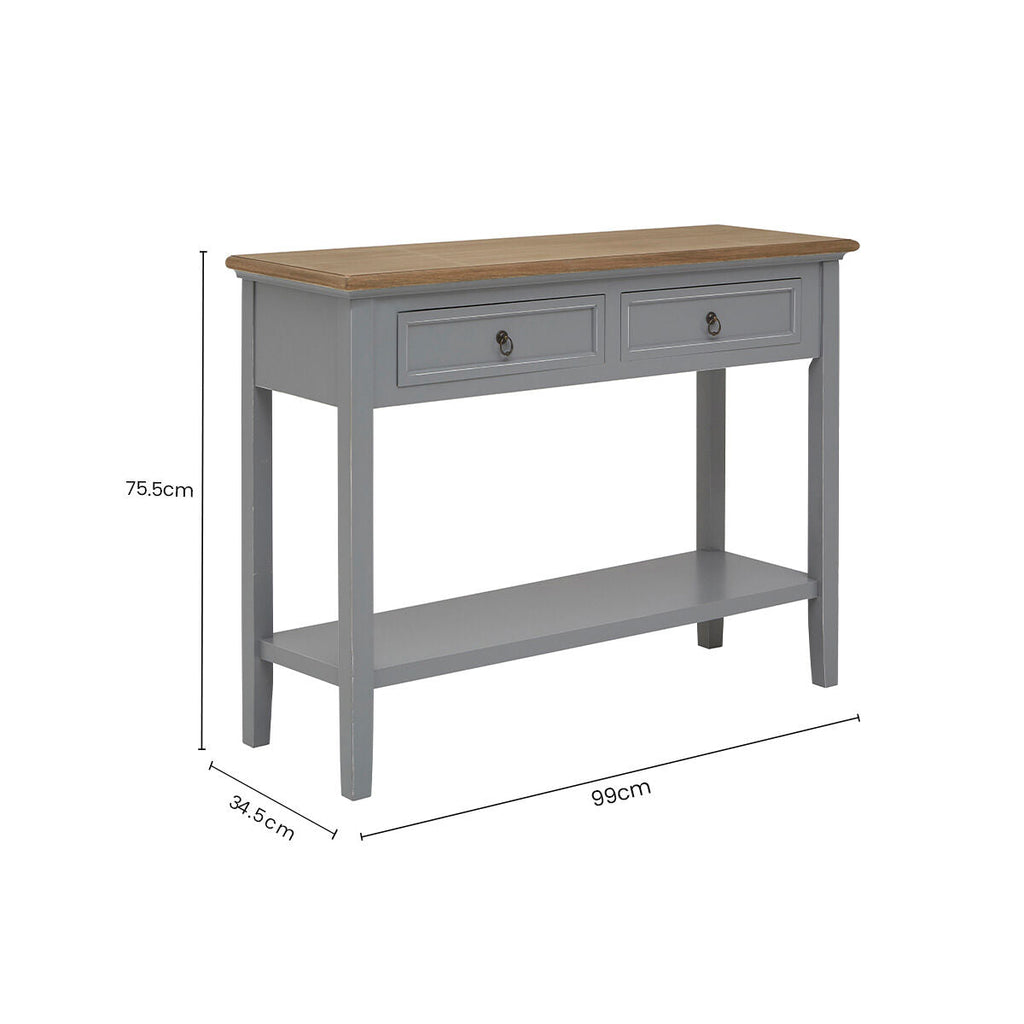 Orsina Henley Console Table – Antique Grey Paulownia Wood with Drawers