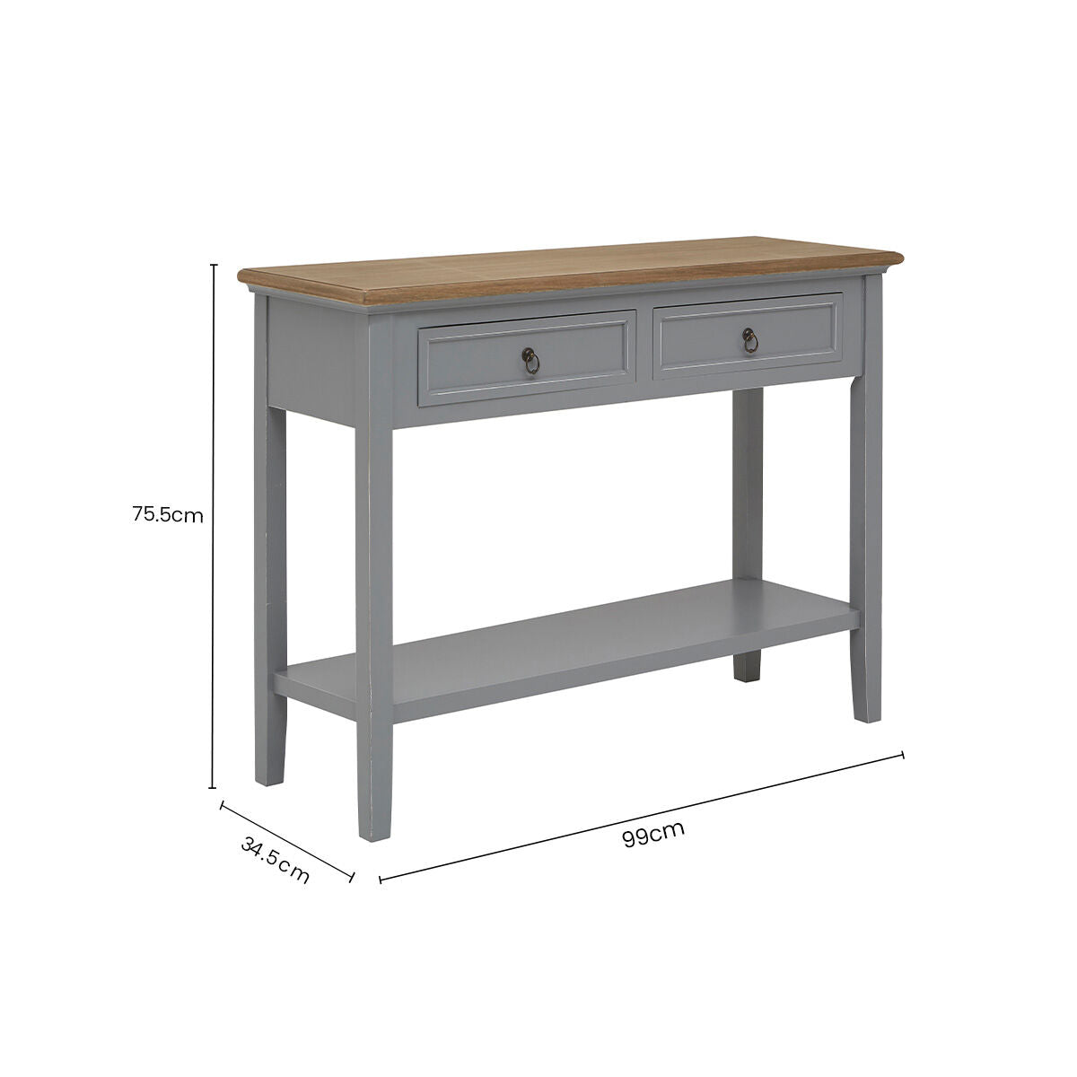 Orsina Henley Console Table – Antique Grey Paulownia Wood with Drawers