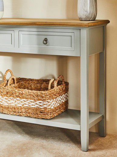 Orsina Henley Console Table – Antique Grey Paulownia Wood with Drawers