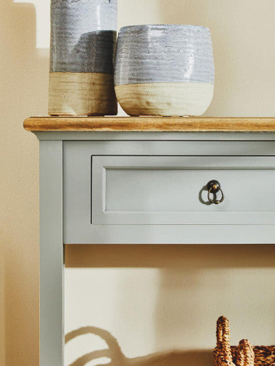 Orsina Henley Console Table – Antique Grey Paulownia Wood with Drawers