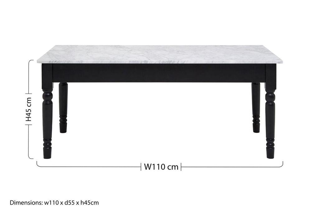 Orsina Henley White Marble Coffee Table | Modern Black Metal Frame
