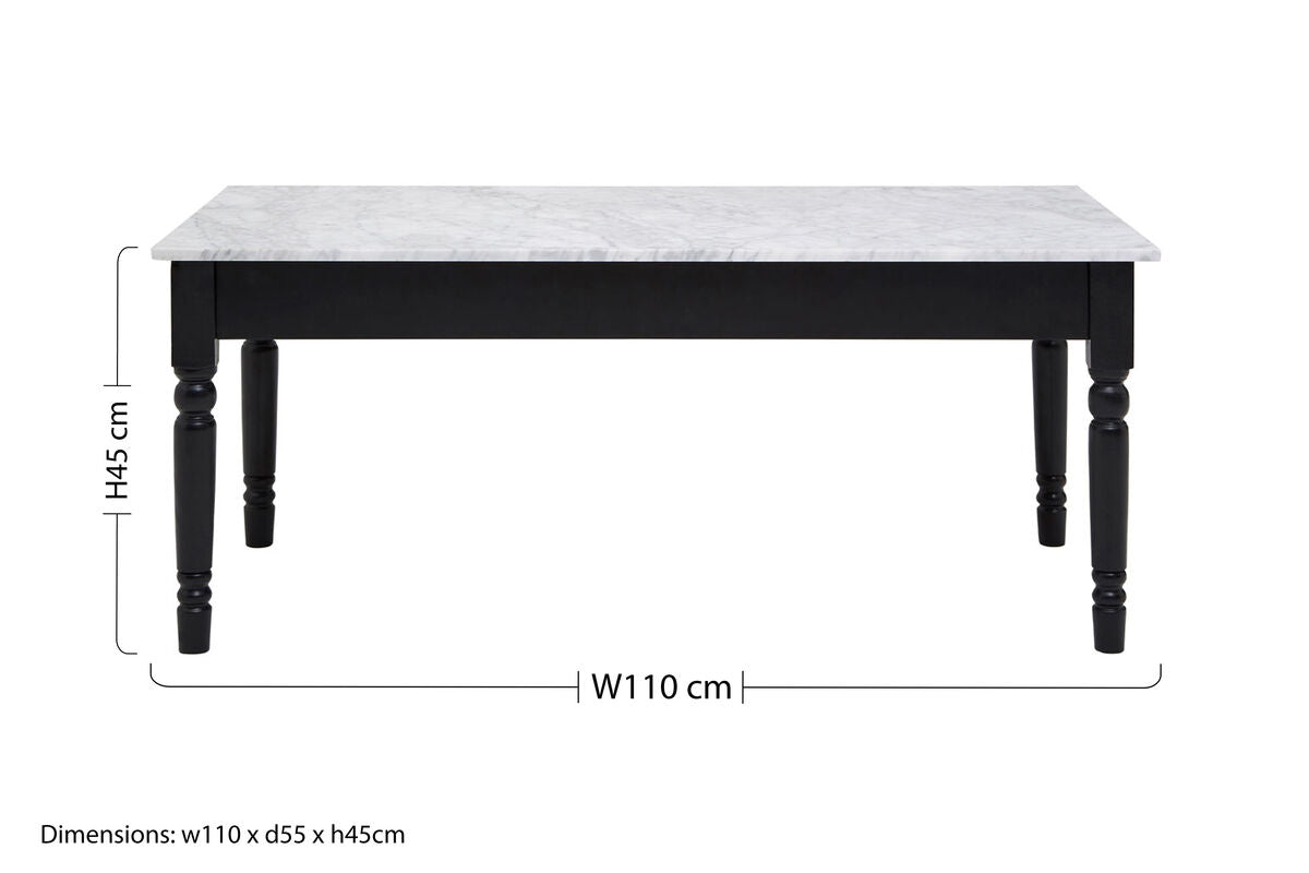 Orsina Henley White Marble Coffee Table | Modern Black Metal Frame