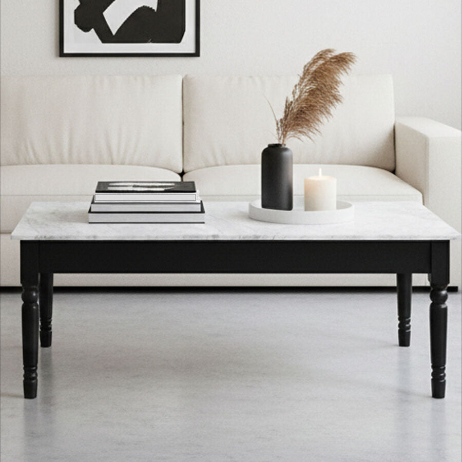 Orsina Henley White Marble Coffee Table | Modern Black Metal Frame