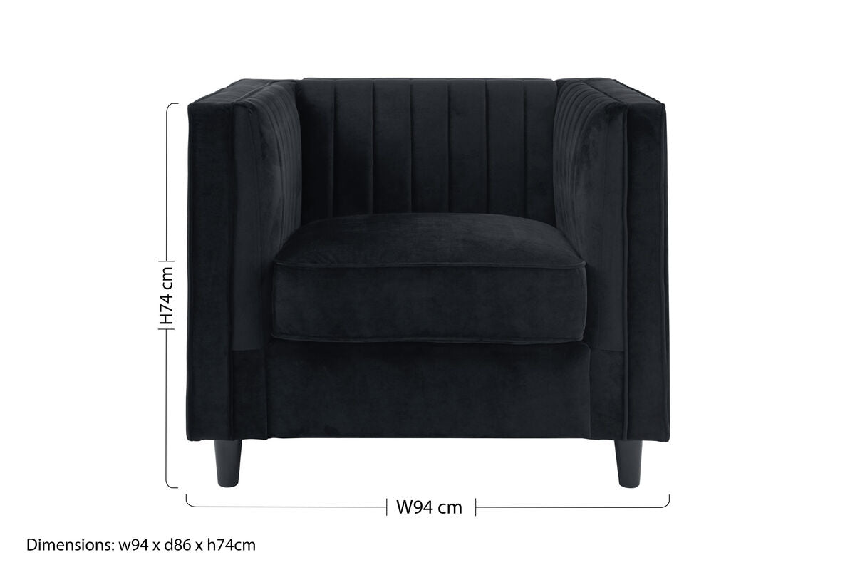 Orsina Farah Black Velvet Accent Chair – Modern Living Room Lounge Seating