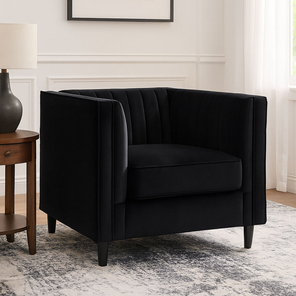 Orsina Farah Black Velvet Accent Chair – Modern Living Room Lounge Seating