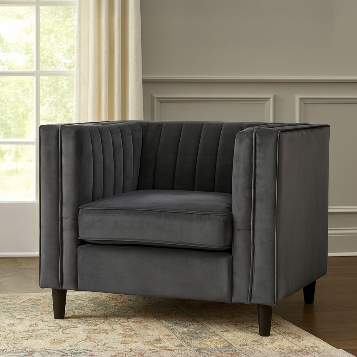 Orsina Farah Grey Velvet Accent Chair – Modern Living Room Armchair