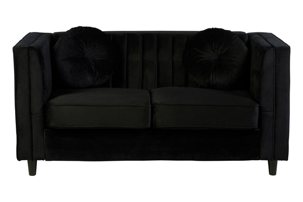 Orsina Farah 2 Seater Black Velvet Sofa | Compact Modern Loveseat