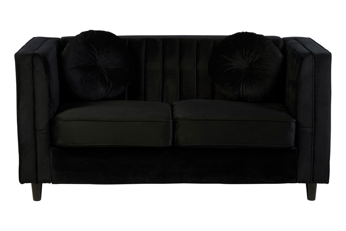 Orsina Farah 2 Seater Black Velvet Sofa | Compact Modern Loveseat