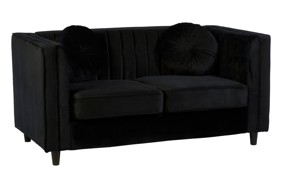Orsina Farah 2 Seater Black Velvet Sofa | Compact Modern Loveseat